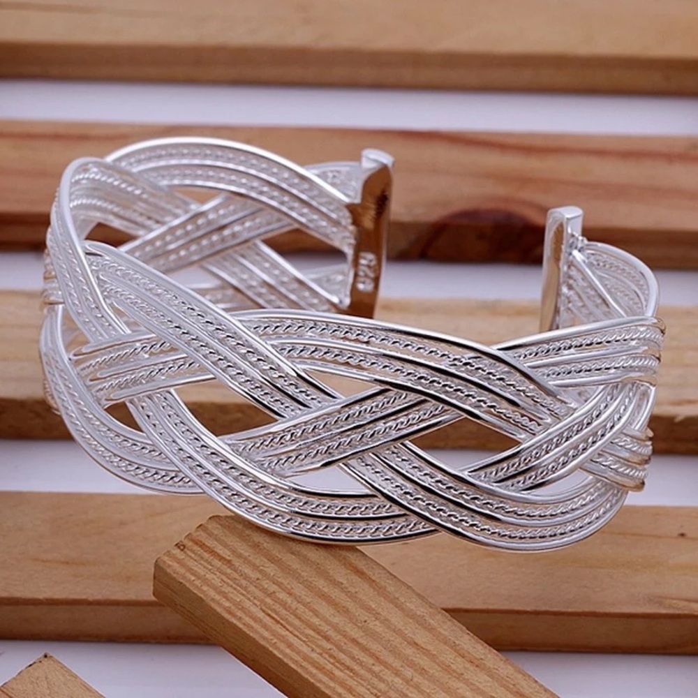 BRAIDED BANGLE BRACELET 925 STERLING SILVER - Picture 2 of 6